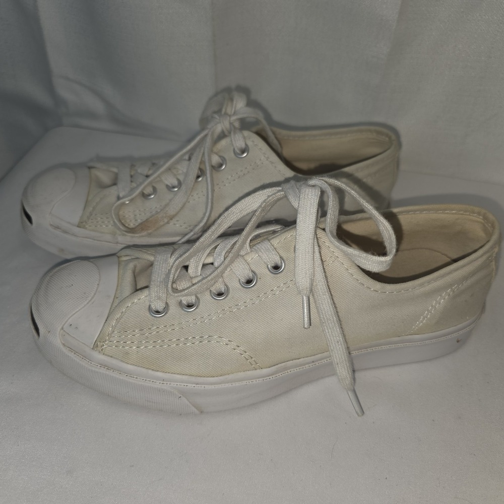 Converse Jack Purcell Tumbled White Leather Ox Sneakers Mens US 5 Womens US 6.5